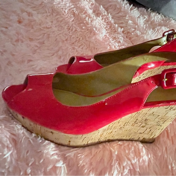 Nine West hot pink wedge cork sling back 7.5 - Picture 2 of 5